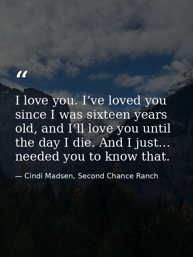 I love you. I’ve loved you since I was sixteen years old, and I’ll love you until the day I die. And I just… needed you  — Cindi Madsen, Second Chance Ranch