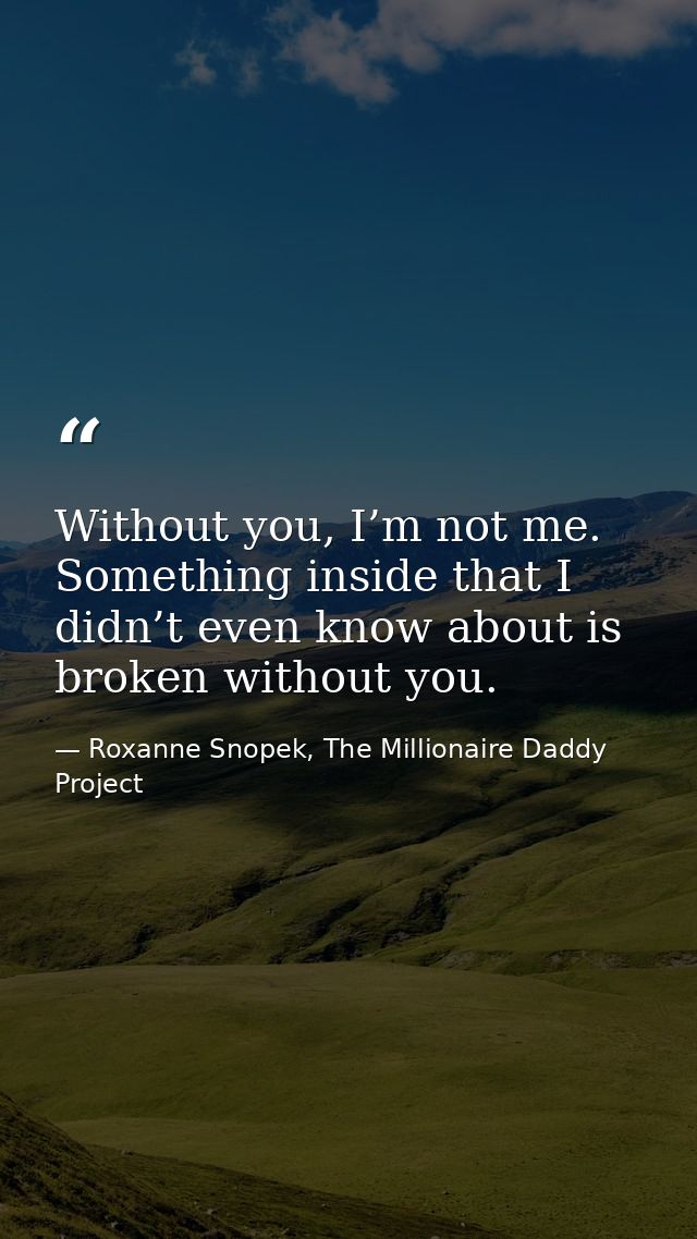 Without you, I’m not me. Something inside that I didn’t even know about is broken without you. — Roxanne Snopek, The Millionaire Daddy Project