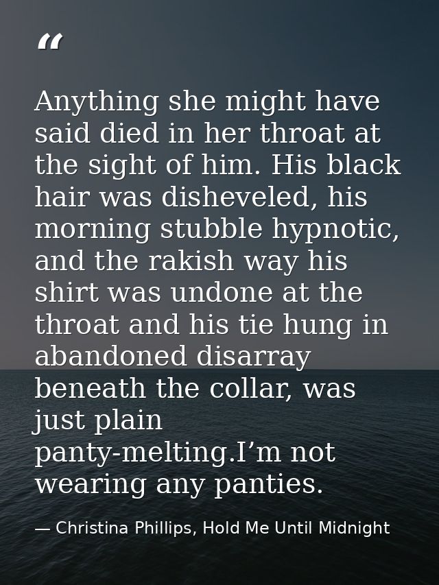 Anything she might have said died in her throat at the sight of him. His black hair was disheveled, his morning stubble  — Christina Phillips, Hold Me Until Midnight