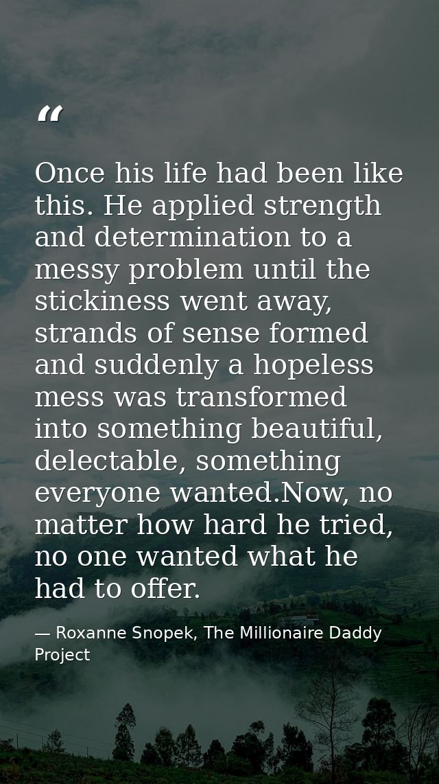 Once his life had been like this. He applied strength and determination to a messy problem until the stickiness went awa — Roxanne Snopek, The Millionaire Daddy Project