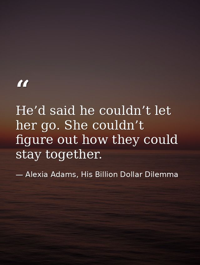 He’d said he couldn’t let her go. She couldn’t figure out how they could stay together. — Alexia Adams, His Billion Dollar Dilemma