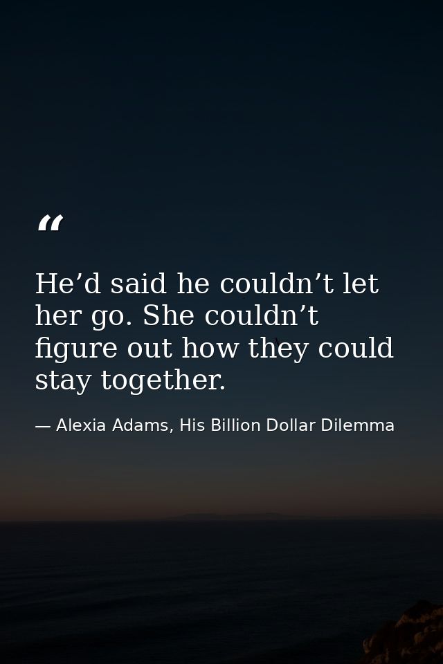 He’d said he couldn’t let her go. She couldn’t figure out how they could stay together. — Alexia Adams, His Billion Dollar Dilemma
