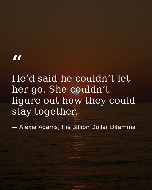 He’d said he couldn’t let her go. She couldn’t figure out how they could stay together. — Alexia Adams, His Billion Dollar Dilemma