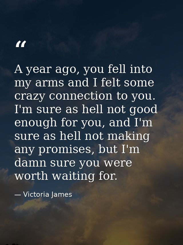 A year ago, you fell into my arms and I felt some crazy connection to you. I'm sure as hell not good enough for you, and — Victoria James