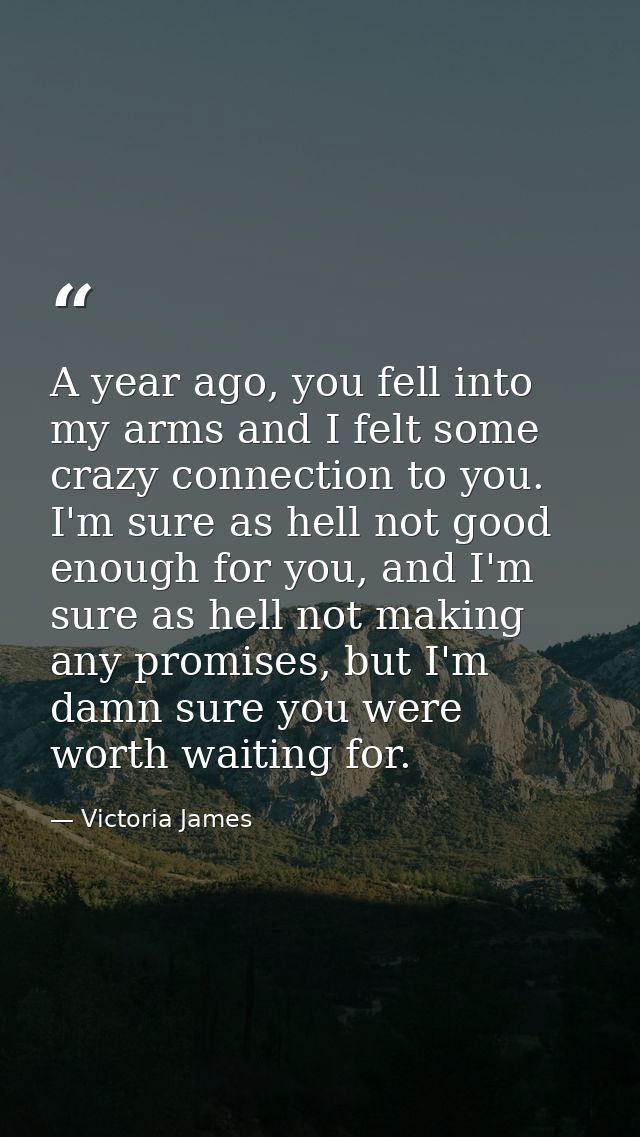 A year ago, you fell into my arms and I felt some crazy connection to you. I'm sure as hell not good enough for you, and — Victoria James