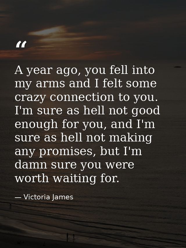 A year ago, you fell into my arms and I felt some crazy connection to you. I'm sure as hell not good enough for you, and — Victoria James