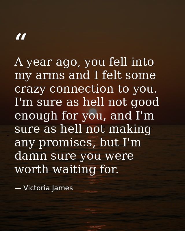 A year ago, you fell into my arms and I felt some crazy connection to you. I'm sure as hell not good enough for you, and — Victoria James