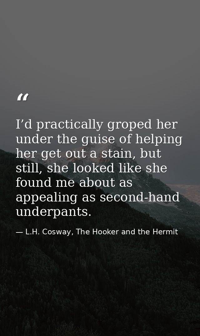 I’d practically groped her under the guise of helping her get out a stain, but still, she looked like she found me about — L.H. Cosway, The Hooker and the Hermit