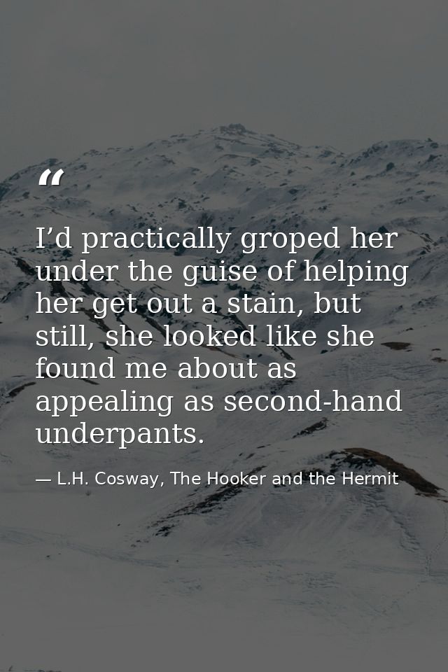 I’d practically groped her under the guise of helping her get out a stain, but still, she looked like she found me about — L.H. Cosway, The Hooker and the Hermit