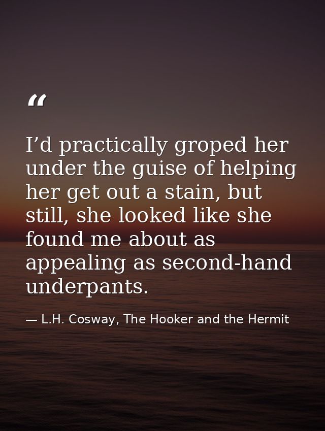 I’d practically groped her under the guise of helping her get out a stain, but still, she looked like she found me about — L.H. Cosway, The Hooker and the Hermit