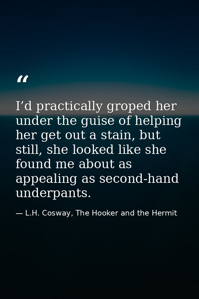 I’d practically groped her under the guise of helping her get out a stain, but still, she looked like she found me about — L.H. Cosway, The Hooker and the Hermit