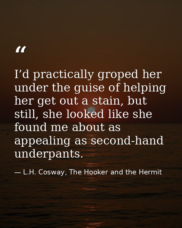 I’d practically groped her under the guise of helping her get out a stain, but still, she looked like she found me about — L.H. Cosway, The Hooker and the Hermit