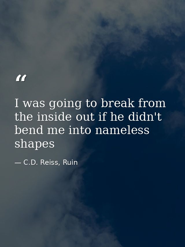 I was going to break from the inside out if he didn't bend me into nameless shapes — C.D. Reiss, Ruin