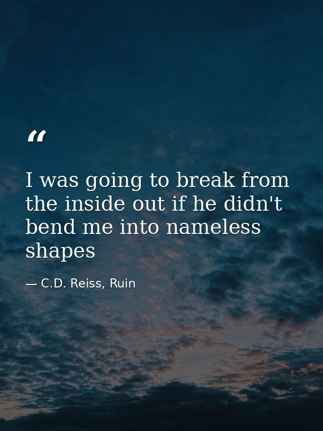 I was going to break from the inside out if he didn't bend me into nameless shapes — C.D. Reiss, Ruin
