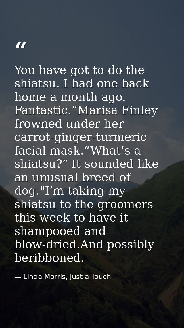 You have got to do the shiatsu. I had one back home a month ago. Fantastic.”Marisa Finley frowned under her carrot-ginge — Linda Morris, Just a Touch