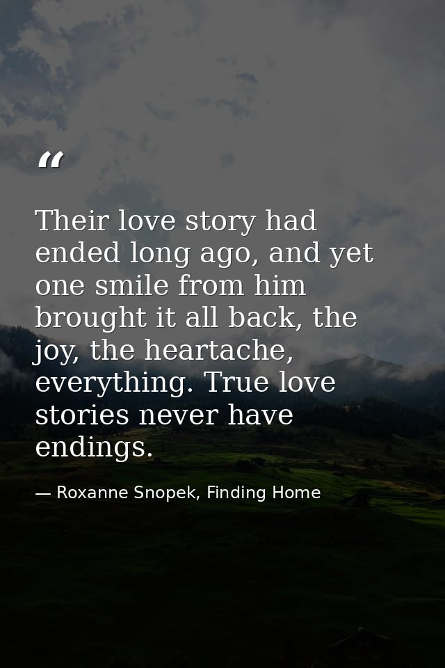 Their love story had ended long ago, and yet one smile from him brought it all back, the joy, the heartache, everything. — Roxanne Snopek, Finding Home