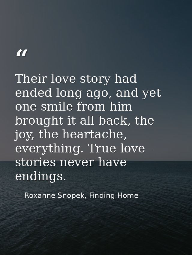 Their love story had ended long ago, and yet one smile from him brought it all back, the joy, the heartache, everything. — Roxanne Snopek, Finding Home