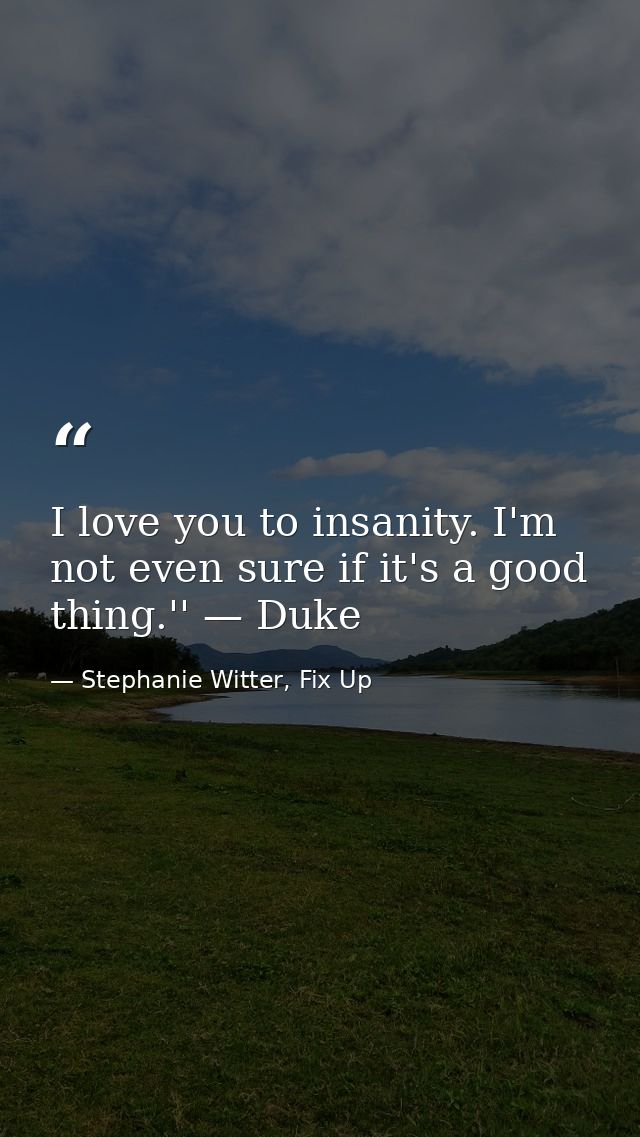 I love you to insanity. I'm not even sure if it's a good thing.'' — Duke — Stephanie Witter, Fix Up