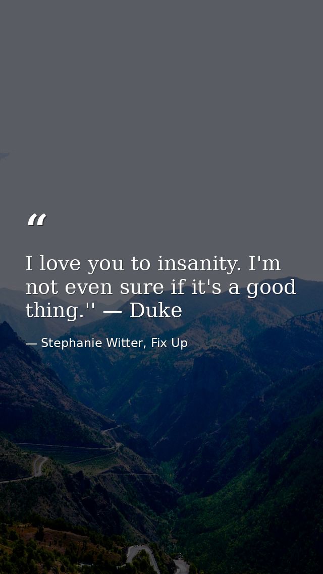 I love you to insanity. I'm not even sure if it's a good thing.'' — Duke — Stephanie Witter, Fix Up