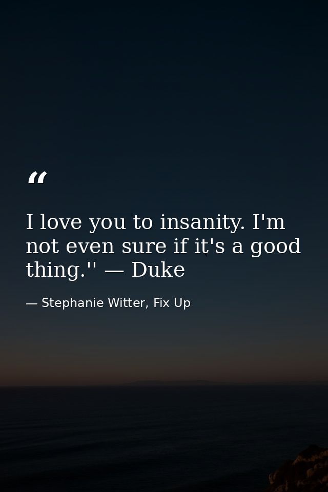 I love you to insanity. I'm not even sure if it's a good thing.'' — Duke — Stephanie Witter, Fix Up