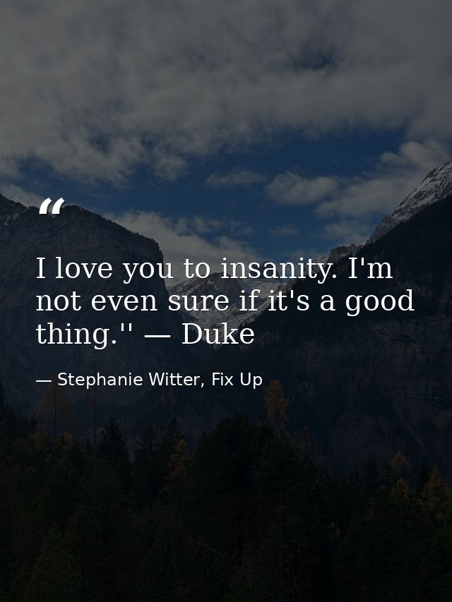 I love you to insanity. I'm not even sure if it's a good thing.'' — Duke — Stephanie Witter, Fix Up
