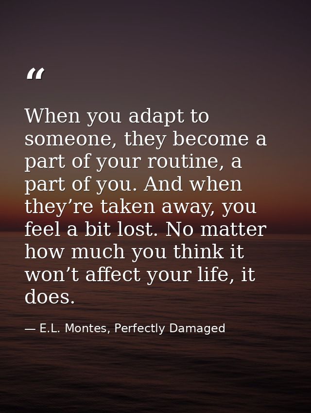 When you adapt to someone, they become a part of your routine, a part of you. And when they’re taken away, you feel a bi — E.L. Montes, Perfectly Damaged