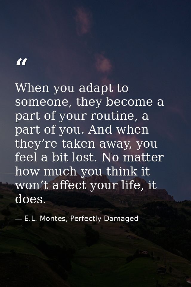 When you adapt to someone, they become a part of your routine, a part of you. And when they’re taken away, you feel a bi — E.L. Montes, Perfectly Damaged