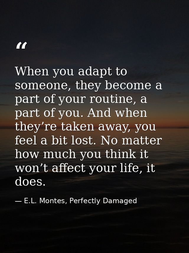 When you adapt to someone, they become a part of your routine, a part of you. And when they’re taken away, you feel a bi — E.L. Montes, Perfectly Damaged