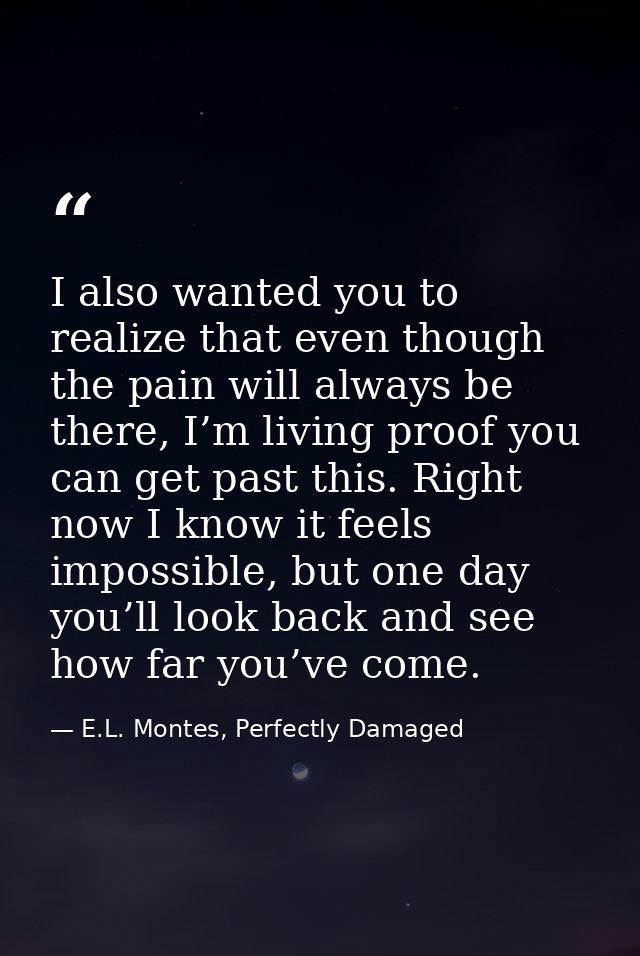 I also wanted you to realize that even though the pain will always be there, I’m living proof you can get past this. Rig — E.L. Montes, Perfectly Damaged