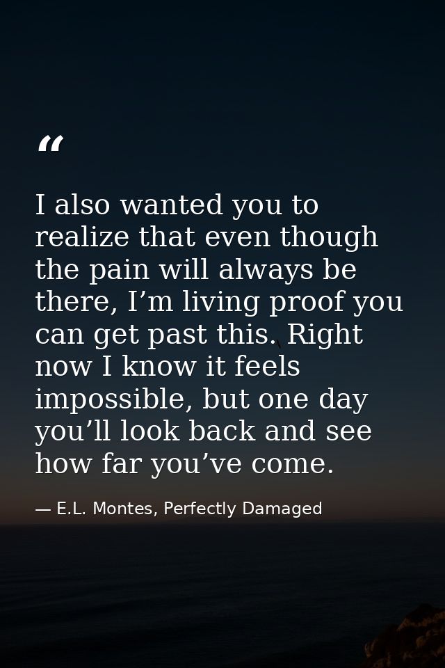 I also wanted you to realize that even though the pain will always be there, I’m living proof you can get past this. Rig — E.L. Montes, Perfectly Damaged