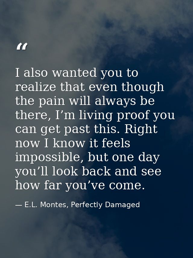 I also wanted you to realize that even though the pain will always be there, I’m living proof you can get past this. Rig — E.L. Montes, Perfectly Damaged