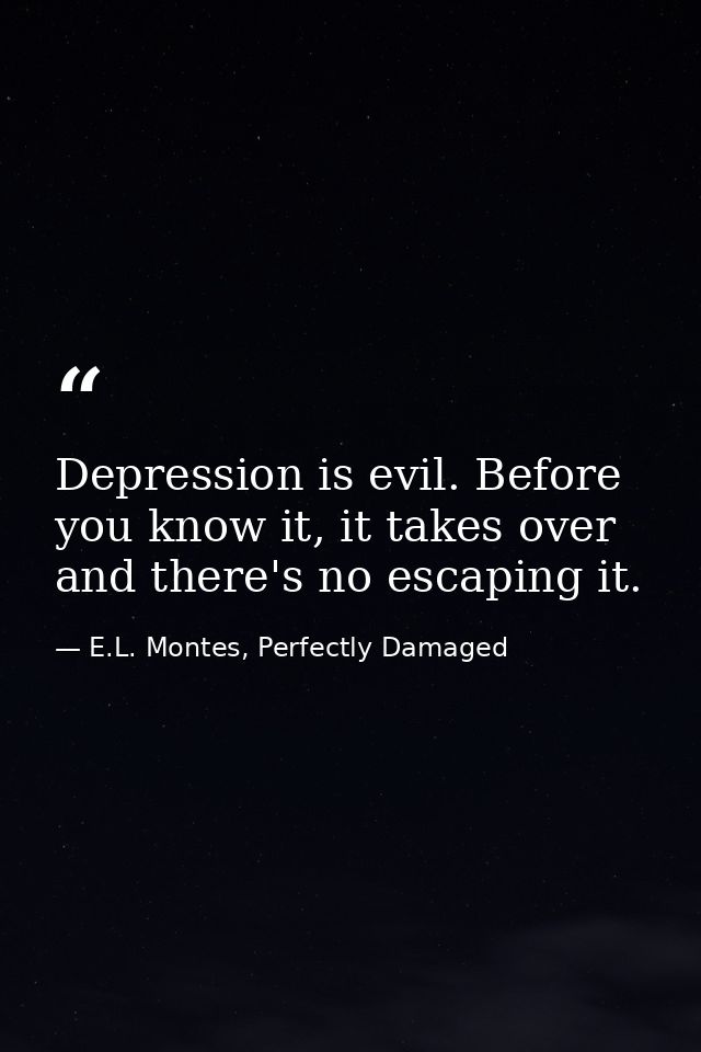 Depression is evil. Before you know it, it takes over and there's no escaping it. — E.L. Montes, Perfectly Damaged