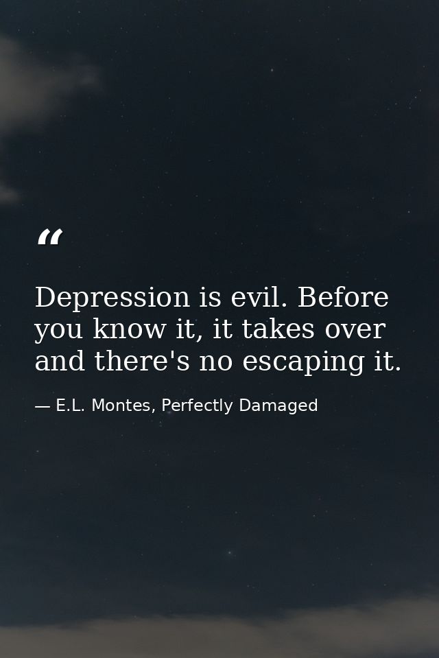 Depression is evil. Before you know it, it takes over and there's no escaping it. — E.L. Montes, Perfectly Damaged