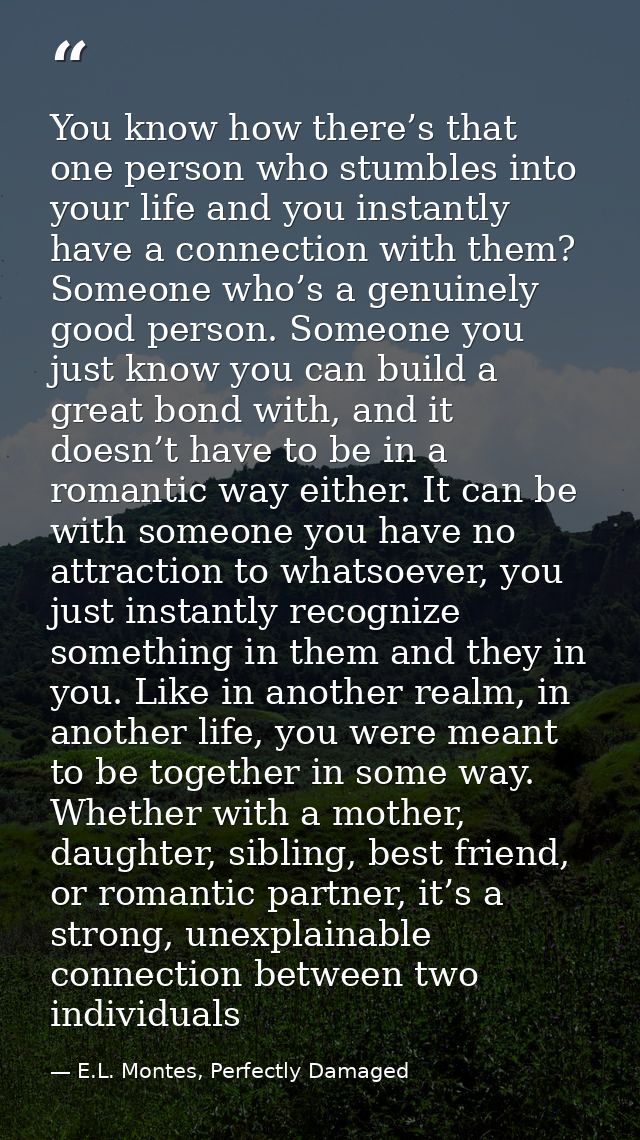 You know how there’s that one person who stumbles into your life and you instantly have a connection with them? Someone  — E.L. Montes, Perfectly Damaged