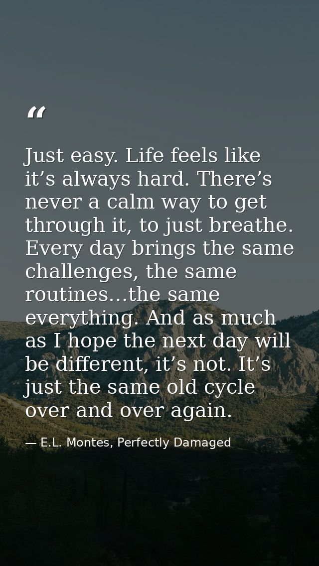 Just easy. Life feels like it’s always hard. There’s never a calm way to get through it, to just breathe. Every day brin — E.L. Montes, Perfectly Damaged