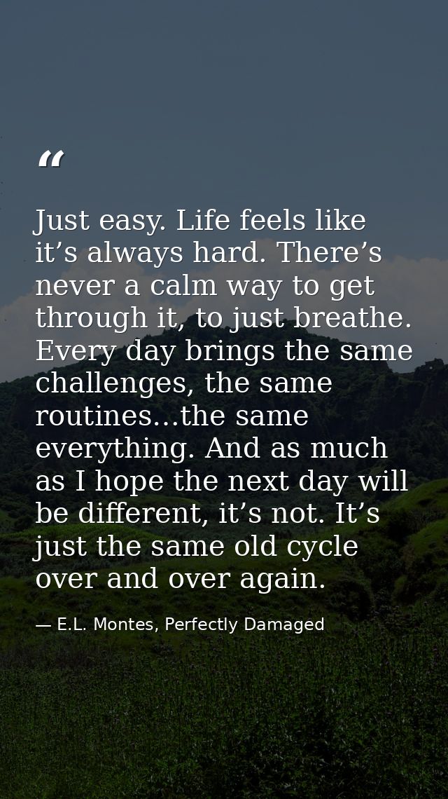 Just easy. Life feels like it’s always hard. There’s never a calm way to get through it, to just breathe. Every day brin — E.L. Montes, Perfectly Damaged