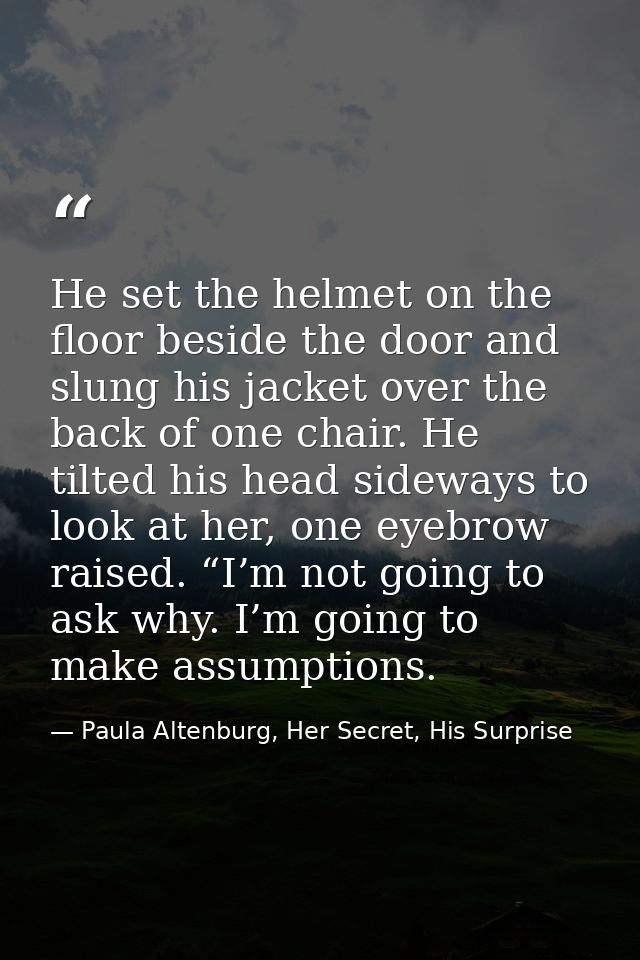 He set the helmet on the floor beside the door and slung his jacket over the back of one chair. He tilted his head sidew — Paula Altenburg, Her Secret, His Surprise