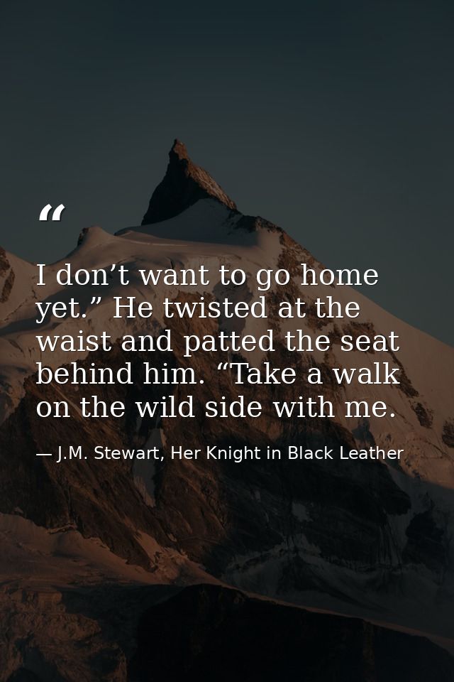 I don’t want to go home yet.” He twisted at the waist and patted the seat behind him. “Take a walk on the wild side with — J.M. Stewart, Her Knight in Black Leather