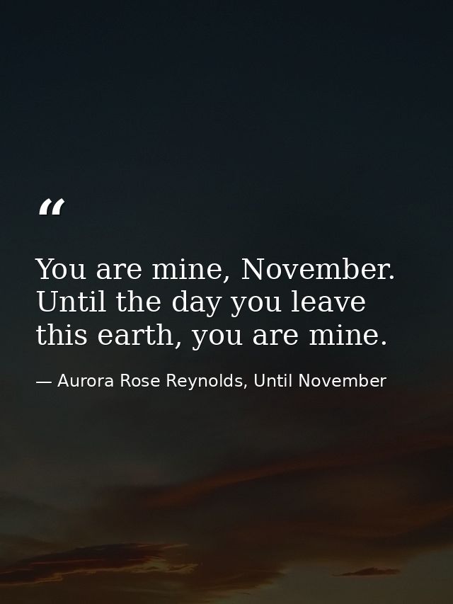 You are mine, November. Until the day you leave this earth, you are mine. — Aurora Rose Reynolds, Until November