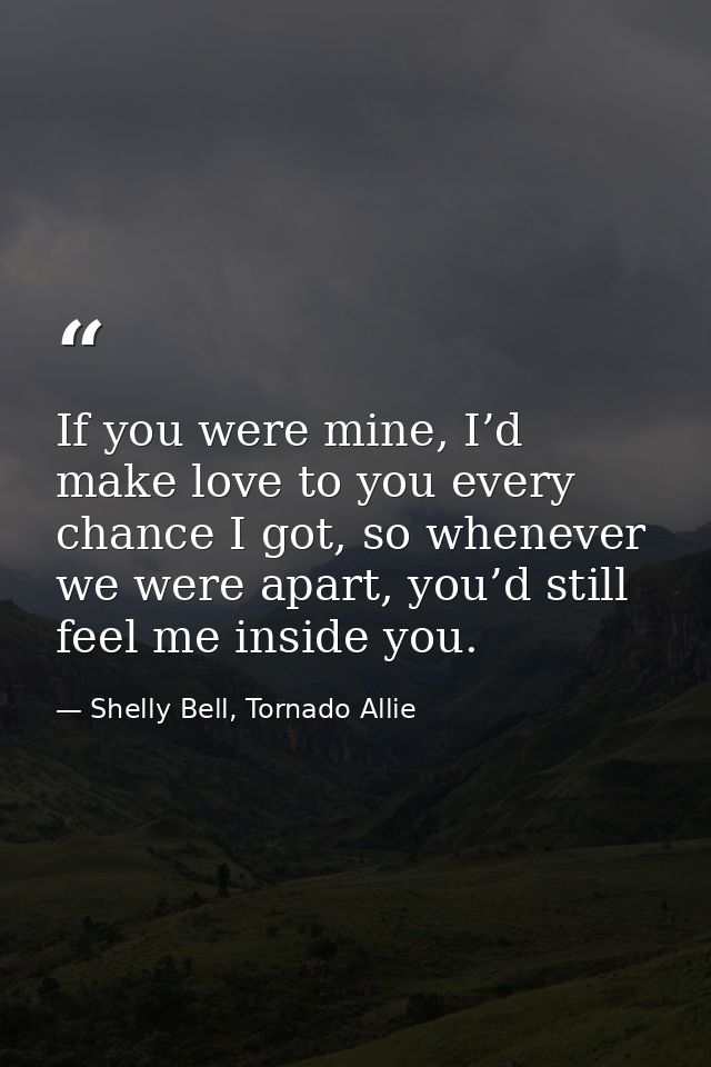 If you were mine, I’d make love to you every chance I got, so whenever we were apart, you’d still feel me inside you. — Shelly Bell, Tornado Allie