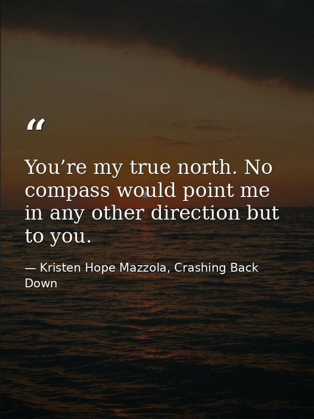 You’re my true north. No compass would point me in any other direction but to you. — Kristen Hope Mazzola, Crashing Back Down
