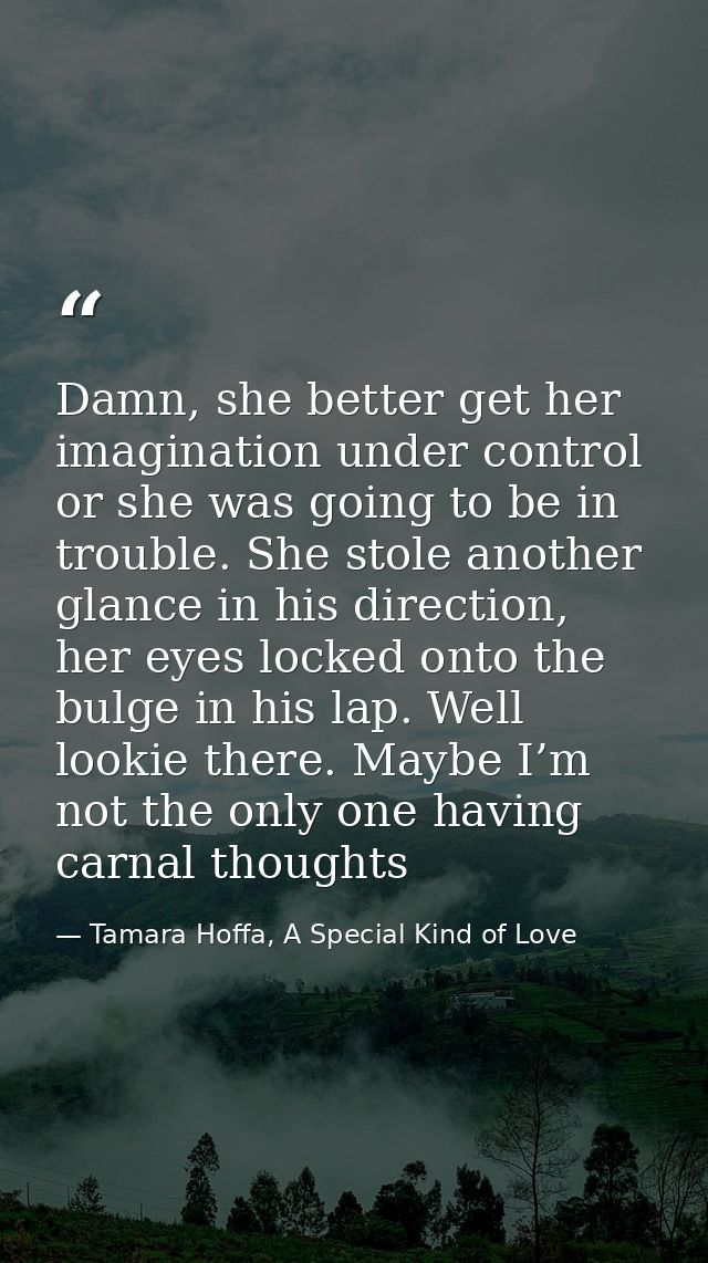 Damn, she better get her imagination under control or she was going to be in trouble. She stole another glance in his di — Tamara Hoffa, A Special Kind of Love