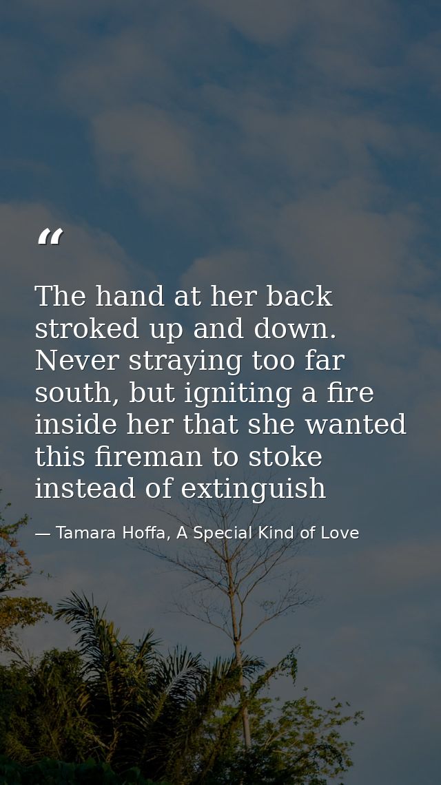 The hand at her back stroked up and down. Never straying too far south, but igniting a fire inside her that she wanted t — Tamara Hoffa, A Special Kind of Love