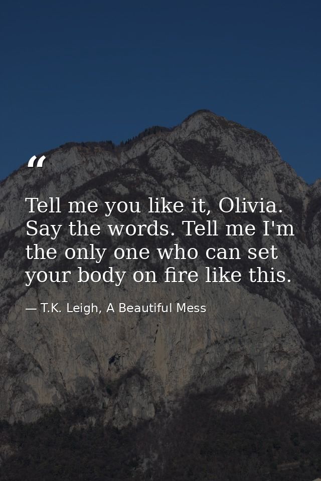 Tell me you like it, Olivia. Say the words. Tell me I'm the only one who can set your body on fire like this. — T.K. Leigh, A Beautiful Mess