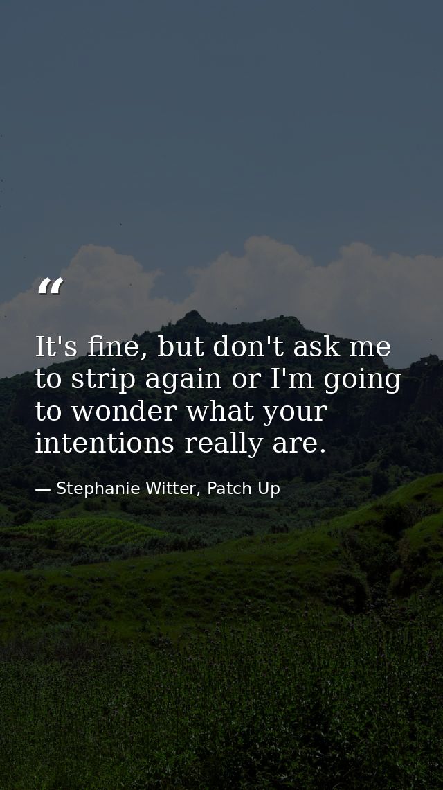 It's fine, but don't ask me to strip again or I'm going to wonder what your intentions really are. — Stephanie Witter, Patch Up