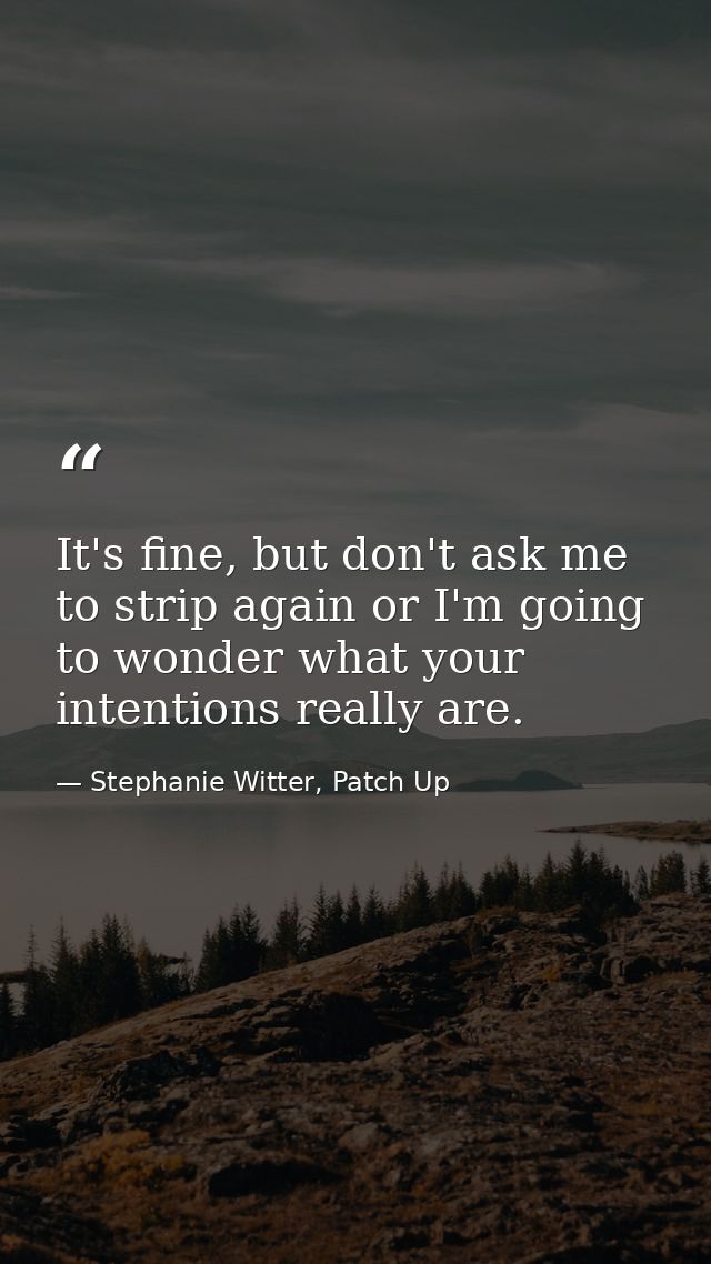 It's fine, but don't ask me to strip again or I'm going to wonder what your intentions really are. — Stephanie Witter, Patch Up