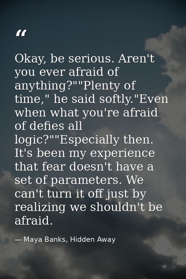 Okay, be serious. Aren't you ever afraid of anything?""Plenty of time," he said softly."Even when what you're afraid of  — Maya Banks, Hidden Away