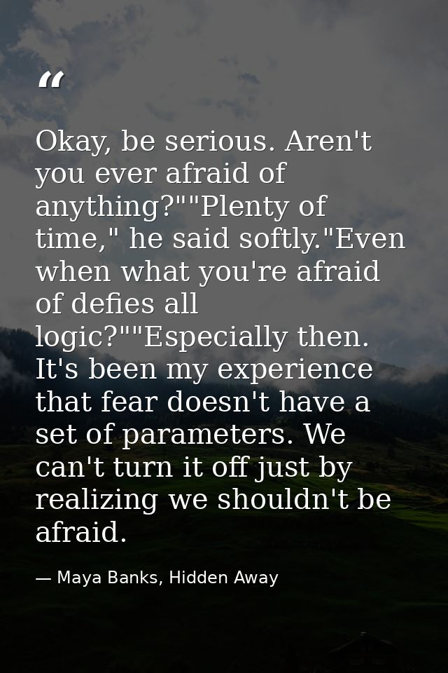 Okay, be serious. Aren't you ever afraid of anything?""Plenty of time," he said softly."Even when what you're afraid of  — Maya Banks, Hidden Away