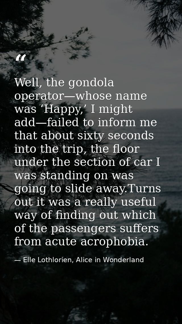 Well, the gondola operator—whose name was ‘Happy,’ I might add—failed to inform me that about sixty seconds into the tri — Elle Lothlorien, Alice in Wonderland