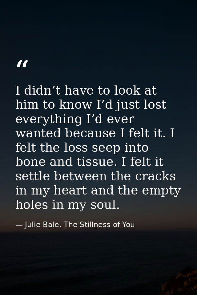I didn’t have to look at him to know I’d just lost everything I’d ever wanted because I felt it. I felt the loss seep in — Julie Bale, The Stillness of You